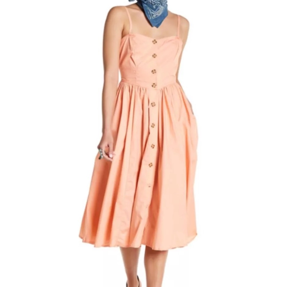 Free people XS midi poplin peach dress!!